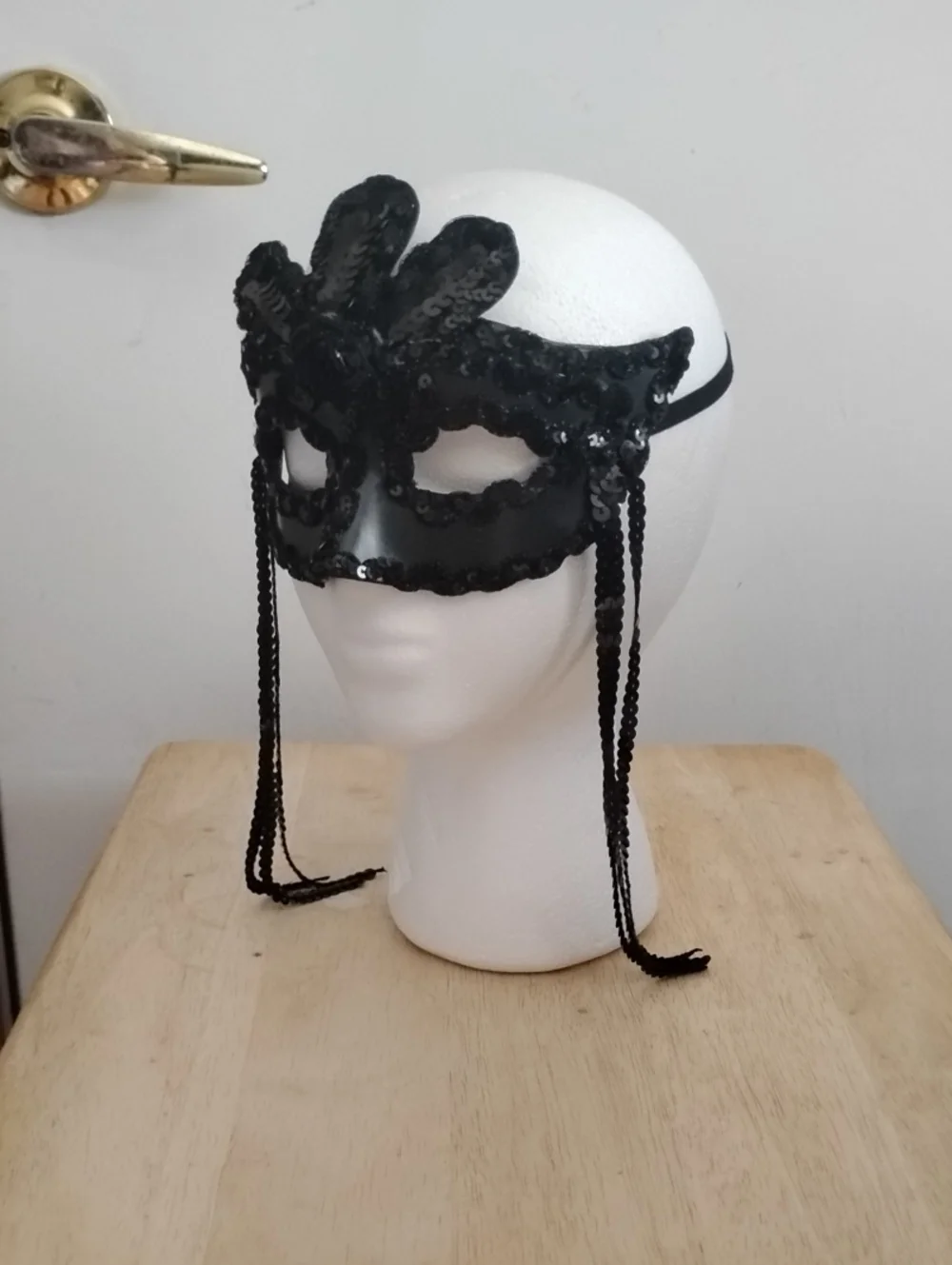 Black Sequin Venetian Masquerade Mask with Tassels